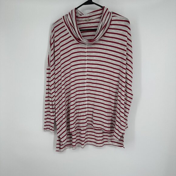 Anthropologie Bordeaux Red Heather light gray stripe top Cowl Neck Size Small - Picture 1 of 4